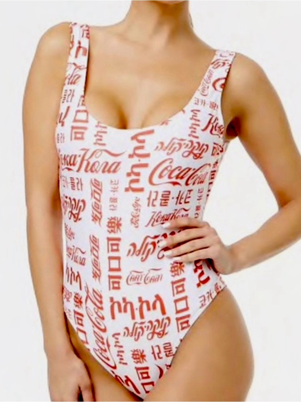 Coca-Cola International Logo Print One-Piece Swimsuit | White & Red | Scoop
Back